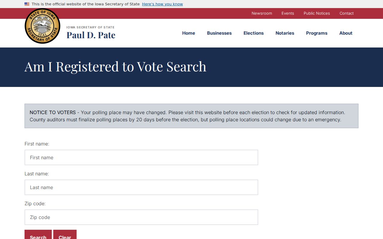 Iowa voter registration fields for confirming a Marshalltown resident